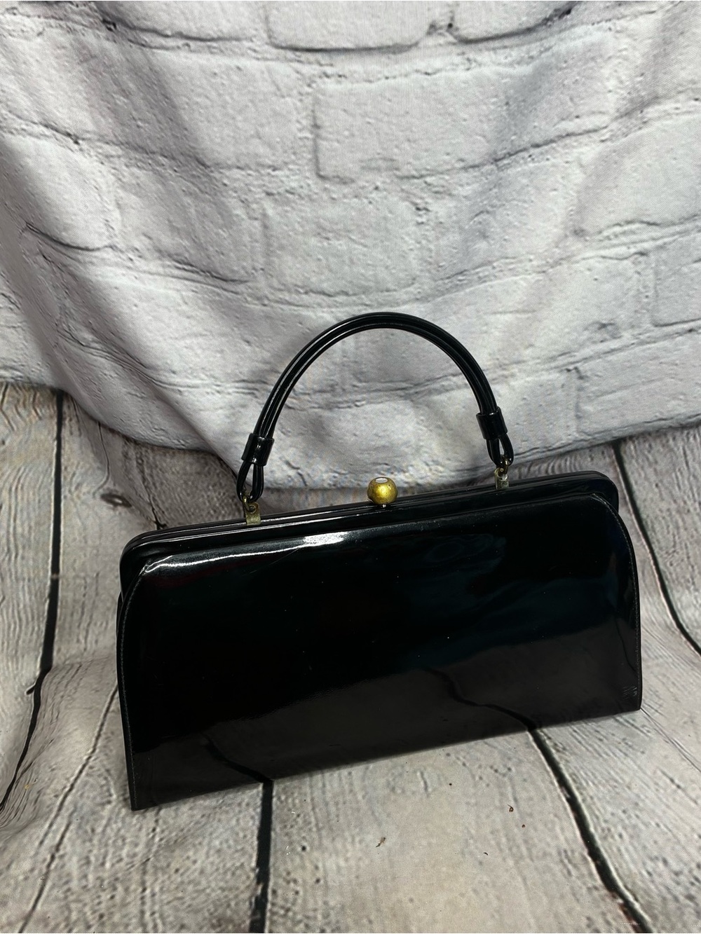 Vintage 1950’s Theodor California Black Patent Leather Frame Handbag Knob Lock